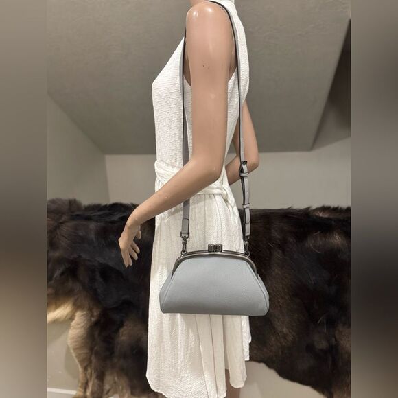 Gray Togo Cowhide Calfskin Handmade Kisslock Wristlet, Shoulder Bag, Crossbody - Picture 9 of 16